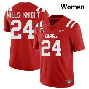 #24 Shekai Mills-Knight Ole Mississippi Rebels Red Womens Jersey 2025 College Football 546557-326