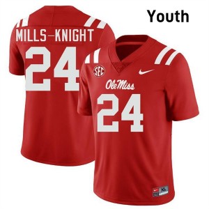 #24 Shekai Mills-Knight Ole Miss Red Youth Jerseys Stitched College Football 533740-503
