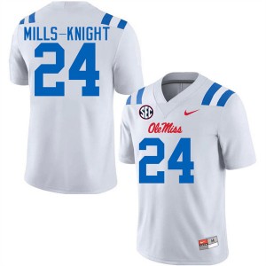 #24 Shekai Mills-Knight Ole Miss Rebels White Men's Jersey NCAA College Football 323877-493