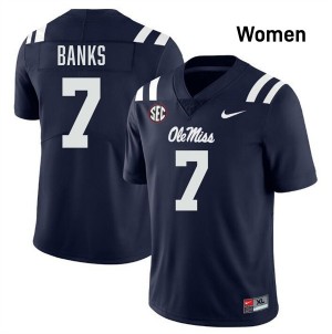 #7 TJ Banks Rebels Navy Women Jerseys Stitched College Football 348654-156
