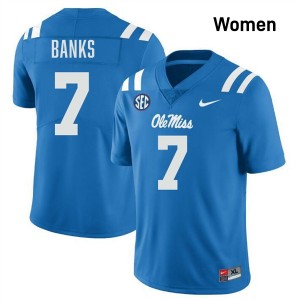 #7 TJ Banks Rebels Powder Blue Women Jerseys High School College Football 859622-742