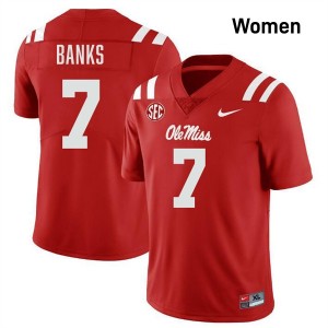 #7 TJ Banks Ole Miss Rebels Red Women's Jerseys Player College Football 508635-334