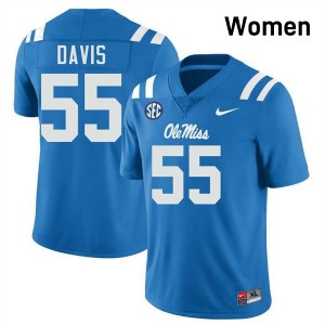 #55 Terez Davis Rebels Powder Blue Womens Jersey Alumni College Football 877951-621