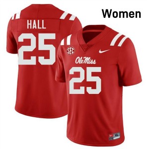 #25 Trey Hall Ole Mississippi Red Womens Jerseys NCAA College Football 569667-850