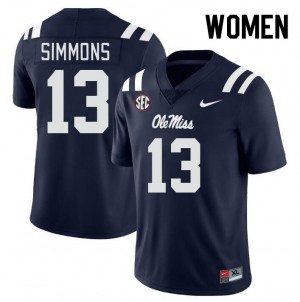 #13 Austin Simmons Mississippi Navy Womens Jerseys NCAA College Football 404292-547
