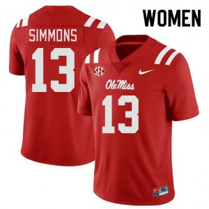 #13 Austin Simmons Ole Miss Red Women Jerseys Embroidery College Football 277635-350