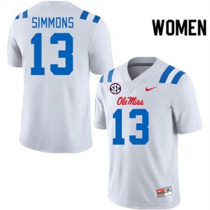 #13 Austin Simmons Mississippi White Womens Jersey Official College Football 123437-222