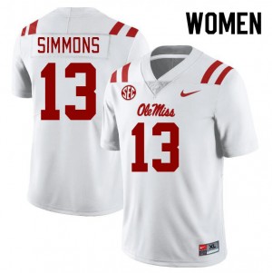 #13 Austin Simmons Ole Miss Rebels White Womens Jersey Embroidery College Football 629694-170