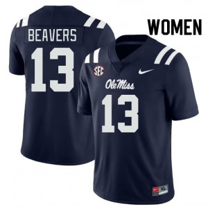 #13 Cedrick Beavers Ole Miss Navy Women's Jersey Player College Football 336930-983