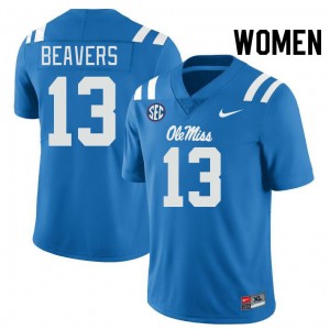 #13 Cedrick Beavers Rebels Powder Blue Womens Jerseys High School College Football 356892-371