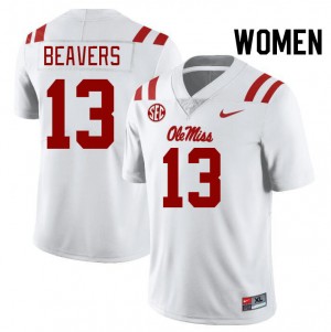 #13 Cedrick Beavers Rebels White Women Jerseys Game College Football 187150-453