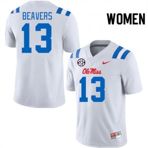 #13 Cedrick Beavers Ole Mississippi Rebels White Womens Jerseys Official College Football 870138-478