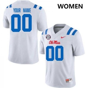 #00 Custom Ole Miss Rebels White/Powder Blue Women's Jerseys University College Football 943858-948