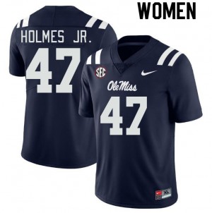 #47 DeeJay Holmes Jr. Ole Mississippi Rebels Navy Women Jersey Limited College Football 117138-352