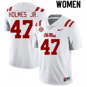 #47 DeeJay Holmes Jr. Ole Mississippi Rebels White Women's Jerseys Stitched College Football 956315-796