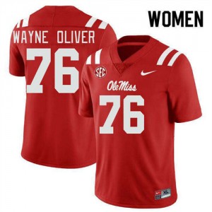 #76 John Wayne Oliver Ole Mississippi Rebels Red Womens Jerseys Stitched College Football 945954-289