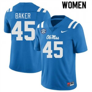 #45 Mike Baker Ole Mississippi Powder Blue Women's Jerseys University College Football 656178-330