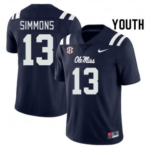 #13 Austin Simmons Ole Mississippi Navy Youth Jerseys Official College Football 264109-941