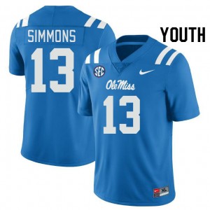 #13 Austin Simmons Ole Mississippi Rebels Powder Blue Youth Jersey 2025 College Football 462616-139