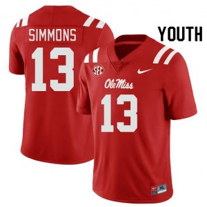 #13 Austin Simmons Ole Mississippi Rebels Red Youth Jerseys High School College Football 525268-255