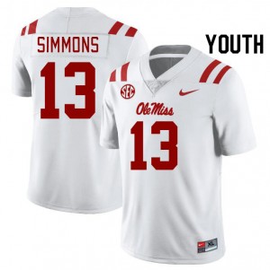 #13 Austin Simmons Ole Mississippi White Youth Jersey Embroidery College Football 791807-657