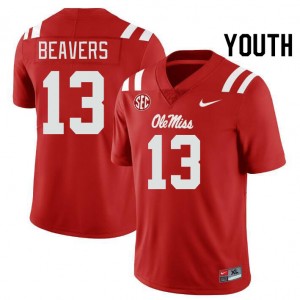 #13 Cedrick Beavers Ole Miss Rebels Red Youth Jerseys Limited College Football 178641-727