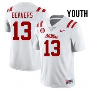 #13 Cedrick Beavers Rebels White Youth Jerseys Replica College Football 641912-651
