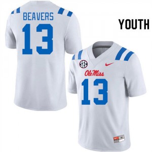 #13 Cedrick Beavers Ole Miss White Youth Jersey Official College Football 945800-566