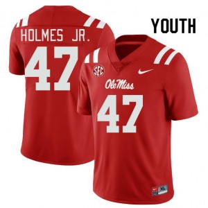 #47 DeeJay Holmes Jr. Mississippi Red Youth Jerseys Stitched College Football 619222-904