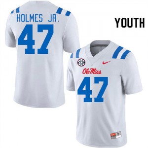 #47 DeeJay Holmes Jr. Ole Miss White Youth Jersey Stitched College Football 357604-680