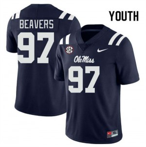 #97 Kamron Beavers Ole Miss Navy Youth Jerseys Alumni College Football 305266-130