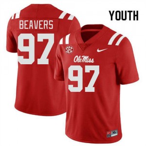 #97 Kamron Beavers Ole Mississippi Rebels Red Youth Jerseys University College Football 957251-471