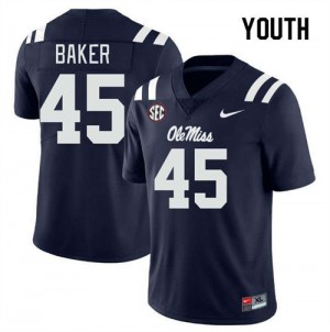 #45 Mike Baker Ole Miss Navy Youth Jerseys Player College Football 735546-714
