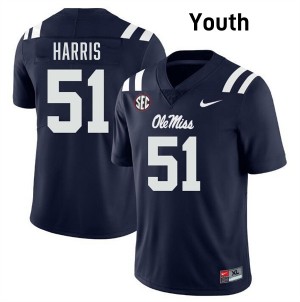 #51 Zxavian Harris Rebels Navy Youth Jerseys University College Football 775200-279