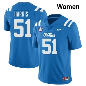 #51 Zxavian Harris Ole Miss Powder Blue Women's Jersey 2025-26 College Football 602536-733