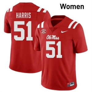 #51 Zxavian Harris University of Mississippi Red Womens Jersey Embroidery College Football 391846-651
