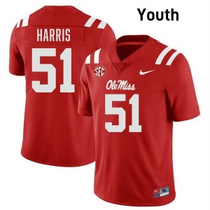 #51 Zxavian Harris Mississippi Red Youth Jersey Replica College Football 928522-202