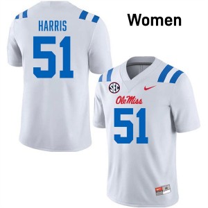 #51 Zxavian Harris Rebels White Women's Jersey Limited College Football 908012-682