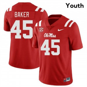 #45 Mike Baker Rebels Red Youth Jersey Stitched College Football 666506-107